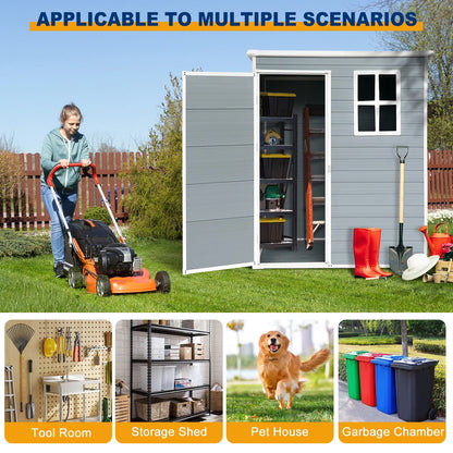 5'3' Outdoor Storage Shed, Resin Storage Cabinet, Garden Tool Shed with Double Lockable Doors, Organizer Cabinet for Patio Yard, Gray