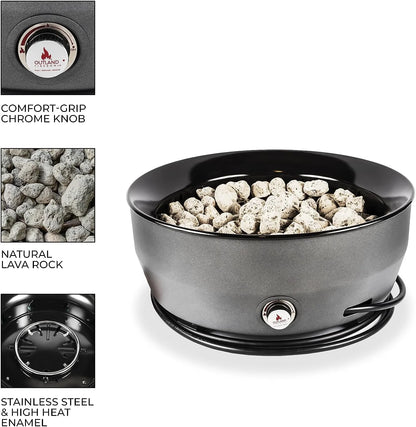 Outland Living Large Outdoor Propane Gas Fire Pit for Outside, 60,000 BTU/h, 24 inch with Lid - Modern Lake Country 800 Fire Bowl Firepit for Patio, Graphite Gray