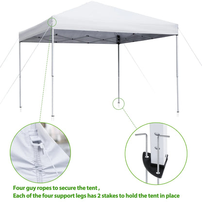 SECONDPEAK 10x10 Pop Up Canopy Tent Easy Set-up Outdoor Patio Canopy Adjustable Straight Leg Heights Instant Shelter with Wheeled Bag, Ropes