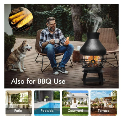 Wood Burning Chimenea Fireplace - Outdoor Patio Fire Pit, Black, 20"x20"x43.5", Iron Construction, Portable Fireplace for Garden, Backyard, Courtyard