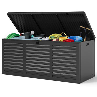 130 Gallon Resin Deck Box, Outdoor Lockable Storage Container for Patio Cushions, Garden Tools, Pool Supplies, Toys, Waterproof and UV Resistant, Reinforced Rib Design, Gray
