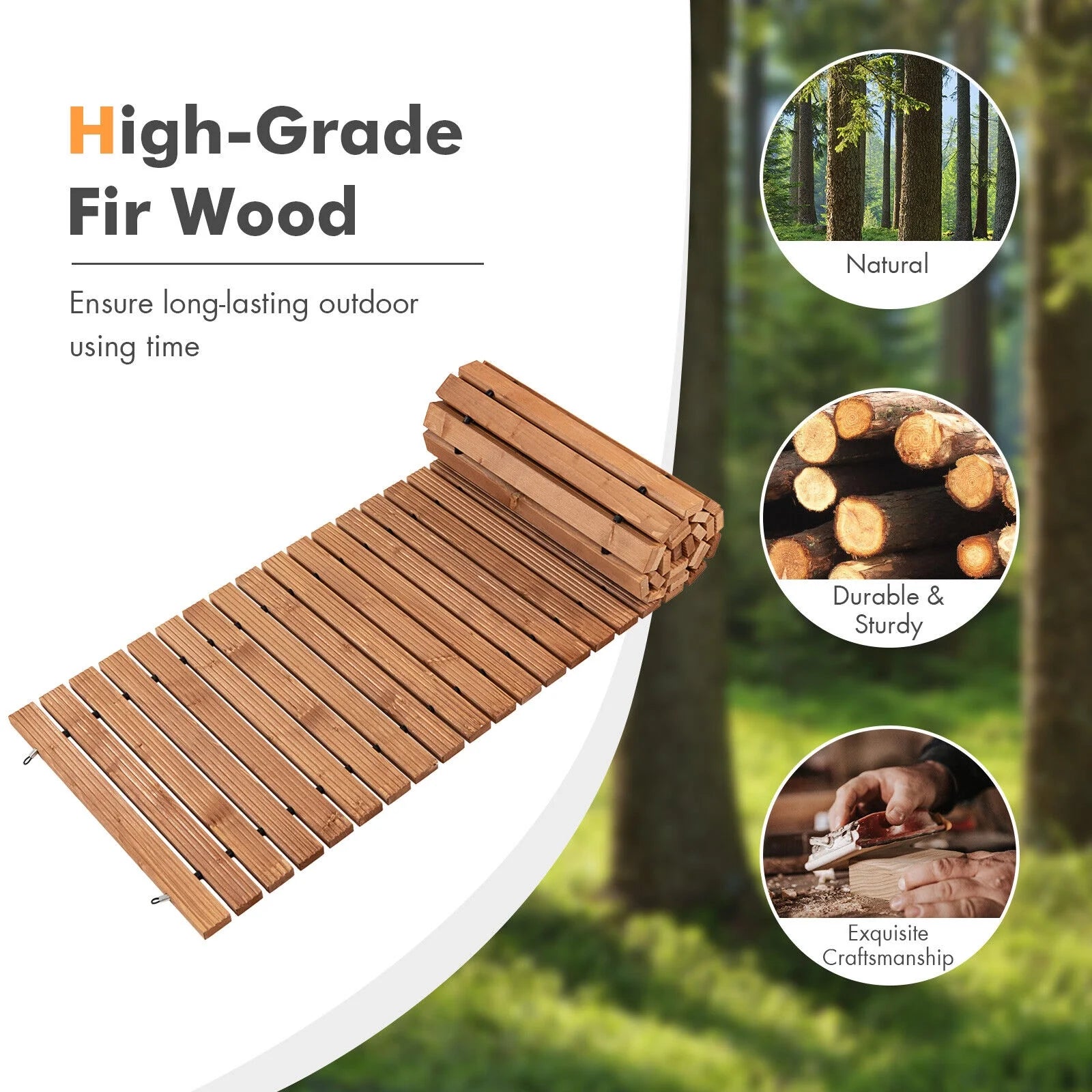 Gymax 8 FT Roll-out Wood Pathway 22'' Width Patio Path Straight Weather-Resist