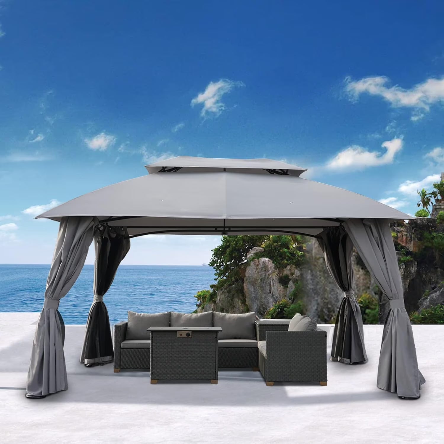 Simenmax 10? x 13? Steel Patio Gazebo, with Mesh Netting and Double Vented Roof