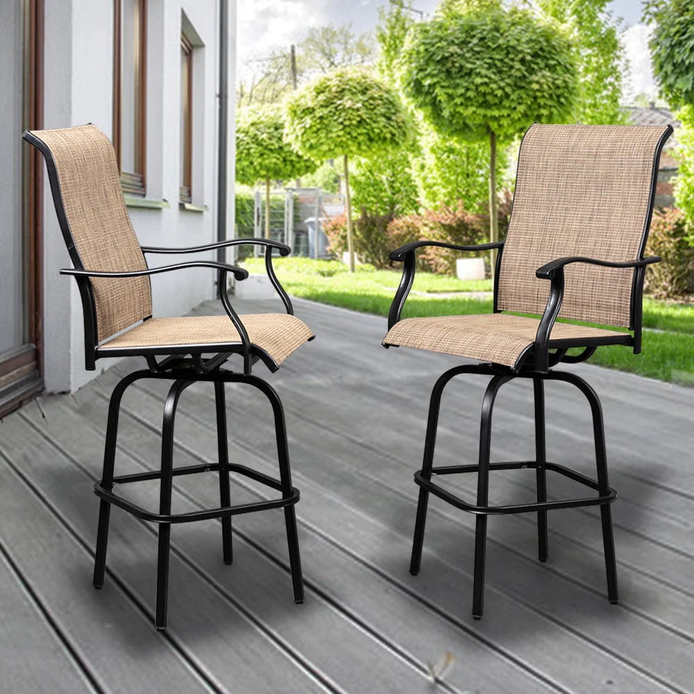 UBesGoo 51" Patio Swivel Bar Stools Set of 2, Outdoor Bar Height Patio Stools & Bar Chairs with High Back and Armrest,Black