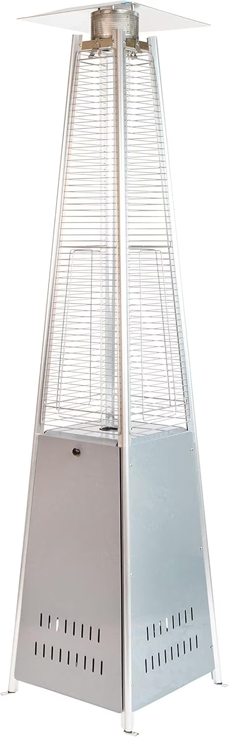 Segmart 48,000 BTU Pyramid Patio Heater, Tall Standing Outdoor Propane Heater with Wheels & Tip-Over Safety Protection, Visible Flame Glass Tube for Backyard, Garden, Commercial Use - Gray