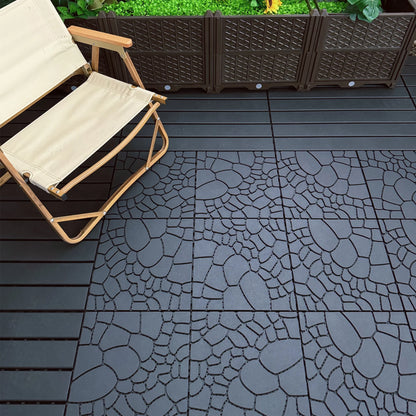 Miniyam 44 Pcs 12"x12" Interlocking Deck Tiles, Rubber Flooring, Patio Decking, Poolside, Dark Gray+Stone Texture