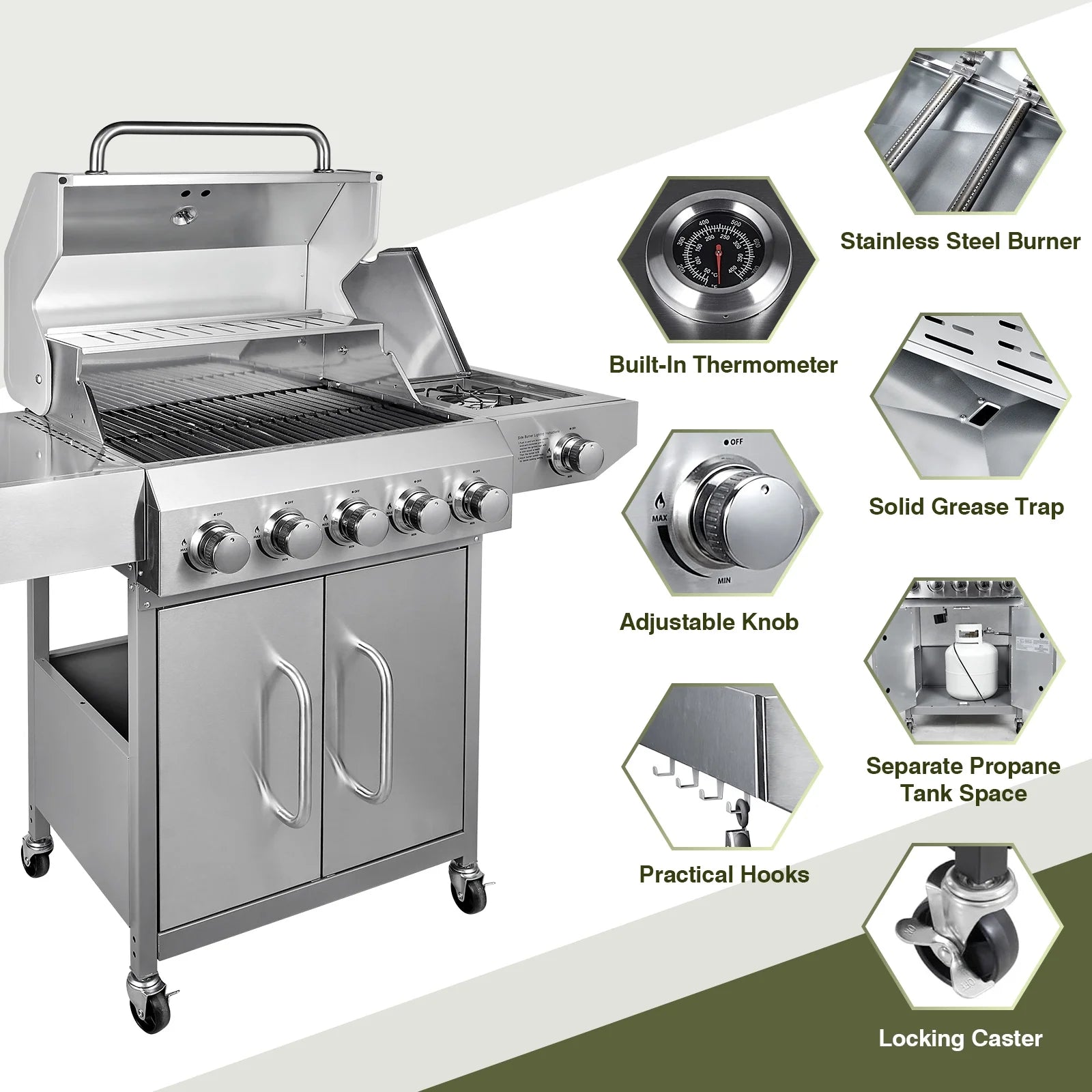 Bestfire 20" Tabletop Gas Grill 2 Burners, 20,000 BTUs Stainless Steel Portable Propane Grill with Legs for Outdoor Patio Backyard Camping, Tailgating, and RV Trips