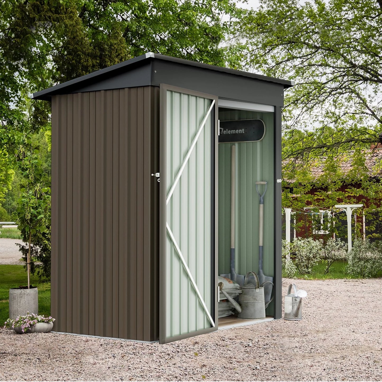 Vineego Metal Outdoor Storage Shed 5FT x 3FT, Steel Utility Tool Shed Storage House with Door & Lock, for Backyard Outdoor Patio,Brown