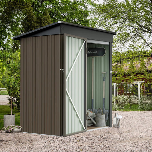 Vineego Metal Outdoor Storage Shed 5FT x 3FT, Steel Utility Tool Shed Storage House with Door & Lock, for Backyard Outdoor Patio,Brown