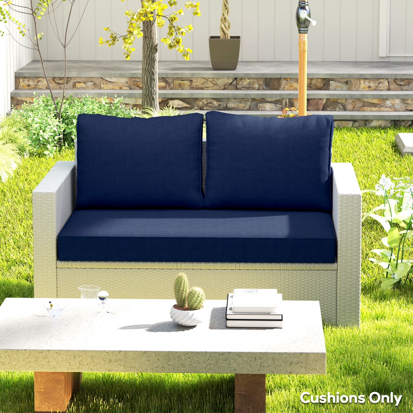 Outsunny 2 Seater Patio Furniture Cushions, 5 in Outdoor Loveseat Cushions with Removable Cover, Replacement Cushions for Outdoor Furniture, Beige
