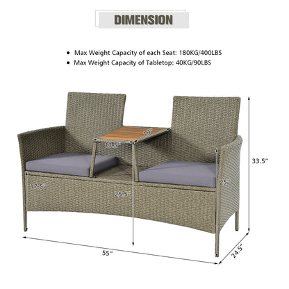 Costway 2-Person Patio Rattan Conversation Furniture Set Loveseat Coffee Table
