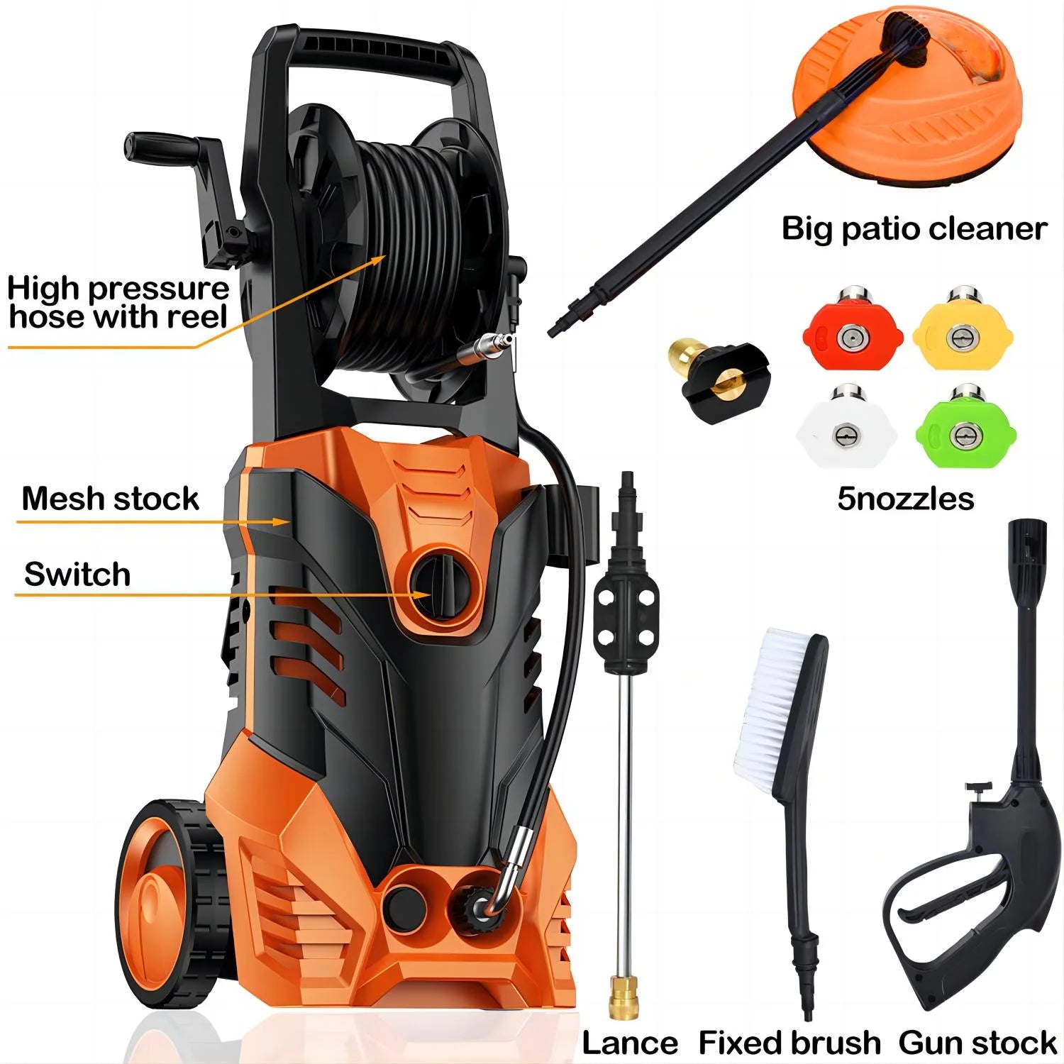 YouYeap 3000 PSI Electric Pressure Washer for Household, Great for Cars, Patios, Siding, Driveways