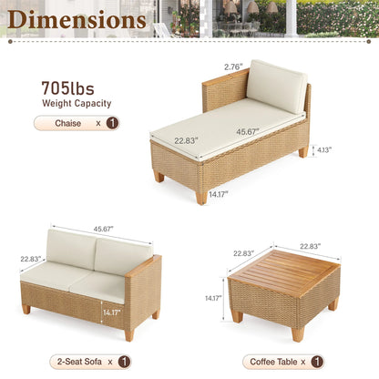 MF Studio 3-Piece Patio Furniture Conversation Set, All-Weather Wicker Outdoor Sectional Sofa Set with Table & Cushions, Beige