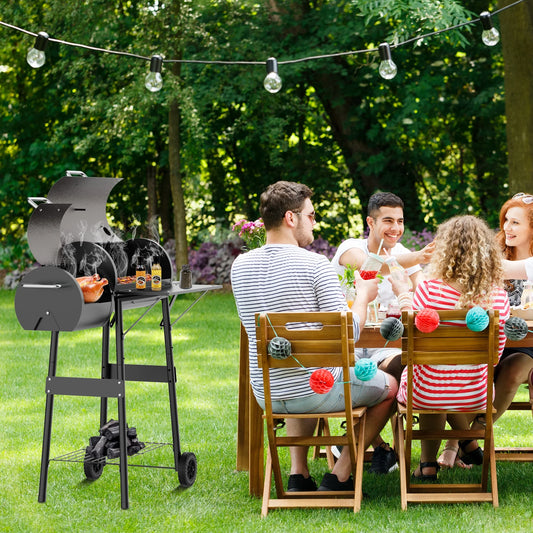Firstness Charcoal Grill, Outdoor BBQ Grill Charcoal with Offset Smoker for Barbecue Pit Patio Backyard Camping Picnics, Black & Brown