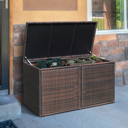 Gymax 88 Gallon Rattan Storage Box Outdoor Patio Container Seat w/Door Mix Brown