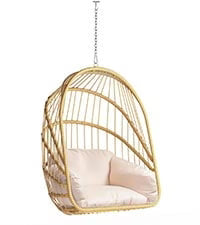 Dextrus Wicker Egg Chair Outdoor Indoor Oversized Lounger with Stand and Cushions Egg Basket Chair for Patio Backyard Porch - Beige