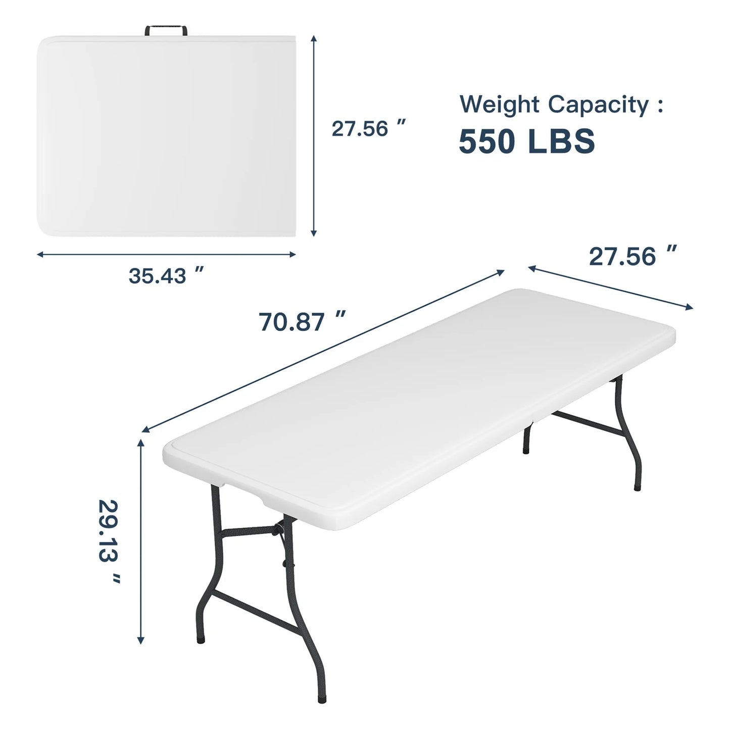 Hommoo 6ft Plastic FoldingTable,Portable Collapsible Table Outdoor Foldable Picnic Table for, Party, Hiking, Patio,Banquet, Wedding,Camping,with Lock,Handle, White