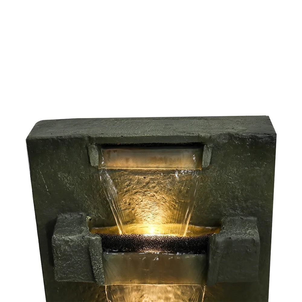 39.3-in High Floor Waterfall Fountain with LED Lights 5-Tier Water Fountain Outdoor Indoor Fiber Reinforced Concrete Fountain for Modern Patio Decor Garden, House, Office, Garden, Home Art Decor