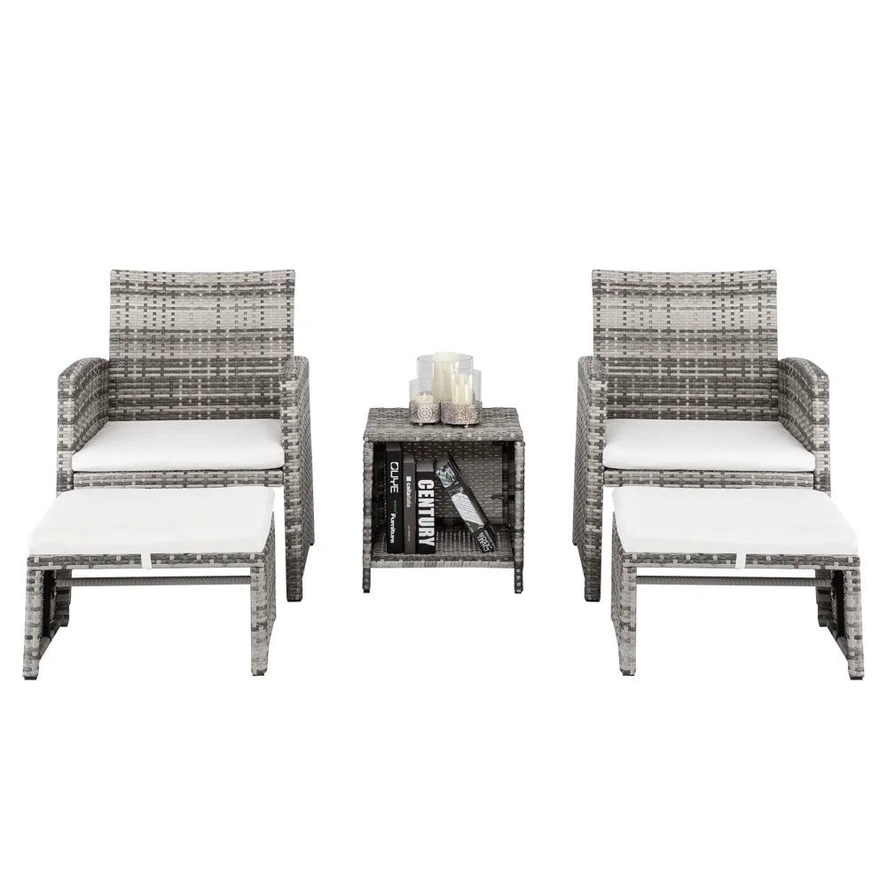 Patio Set Outdoor Furniture, 5 PCS Patio Bistro Set with Glass Coffee Table, Patio Sectional Sofa Conversation Set, Outside Furniture Set for Garden, Backyard, Porch, Balcony, Poolside, JA2936
