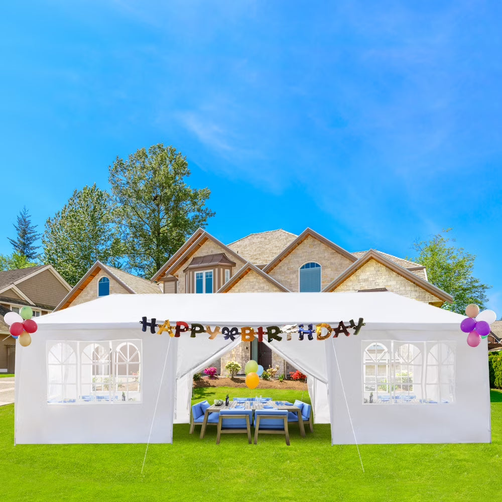 Cfowner 10'x30' 7 Sides Party Tent, Wedding Canopy Tent, Outdoor Patio Folding Gazebo Canopy, White