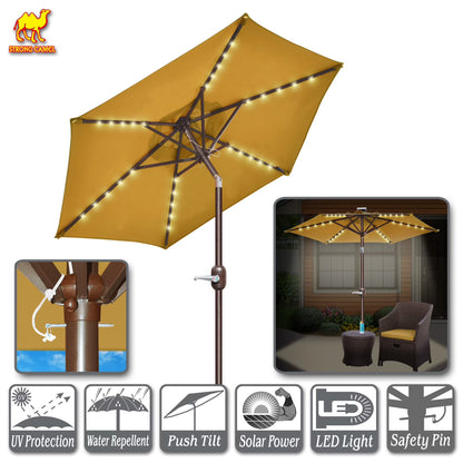 Sunny6.5ft Outdoor Patio Umbrella LED Lighted Tilt Aluminum Garden Market Balcony Sunshade