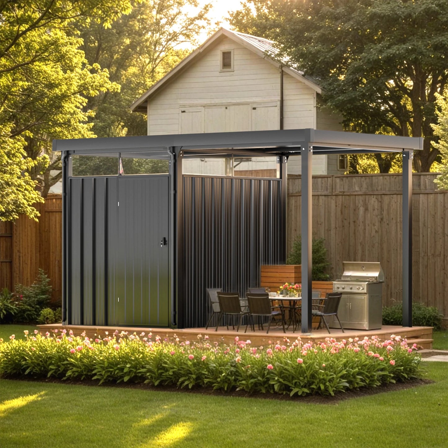 Patiowell 6' x 3' Horizontal Metal Shed, Outdoor Storage Black Trash Shed with Double Lockable Doors, Easy Lift Hinges and Sloping Roof