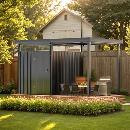 Patiowell 6' x 3' Horizontal Metal Shed, Outdoor Storage Black Trash Shed with Double Lockable Doors, Easy Lift Hinges and Sloping Roof