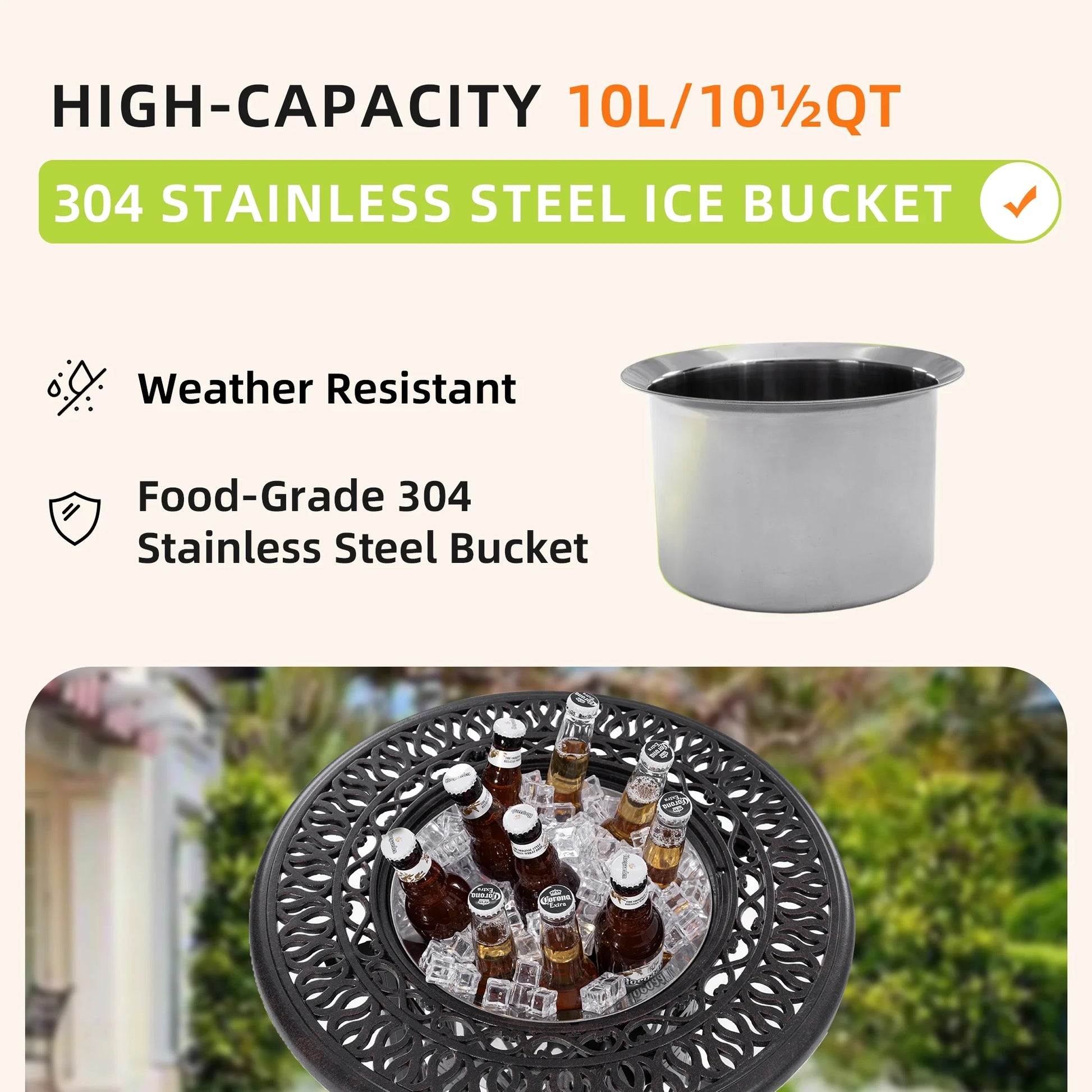 Yoneston 21" Cast Aluminum Round Patio Table with Removable Ice Bucket, Rustproof Outdoor Patio Bar Table for Patio, Balcony, Garden, Poolside, Black
