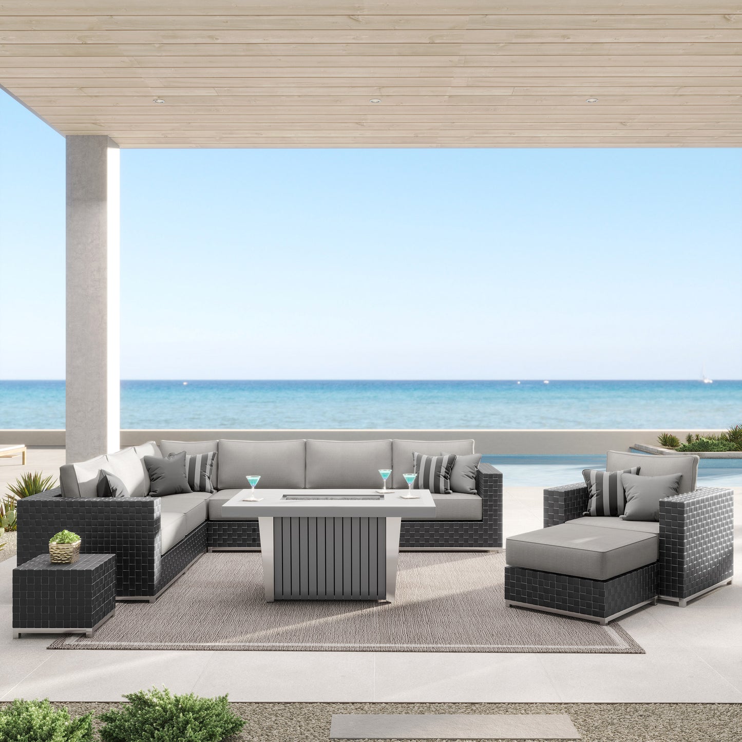 Sirio Soho 10-piece Modular Fire Outdoor Patio Seating Set
