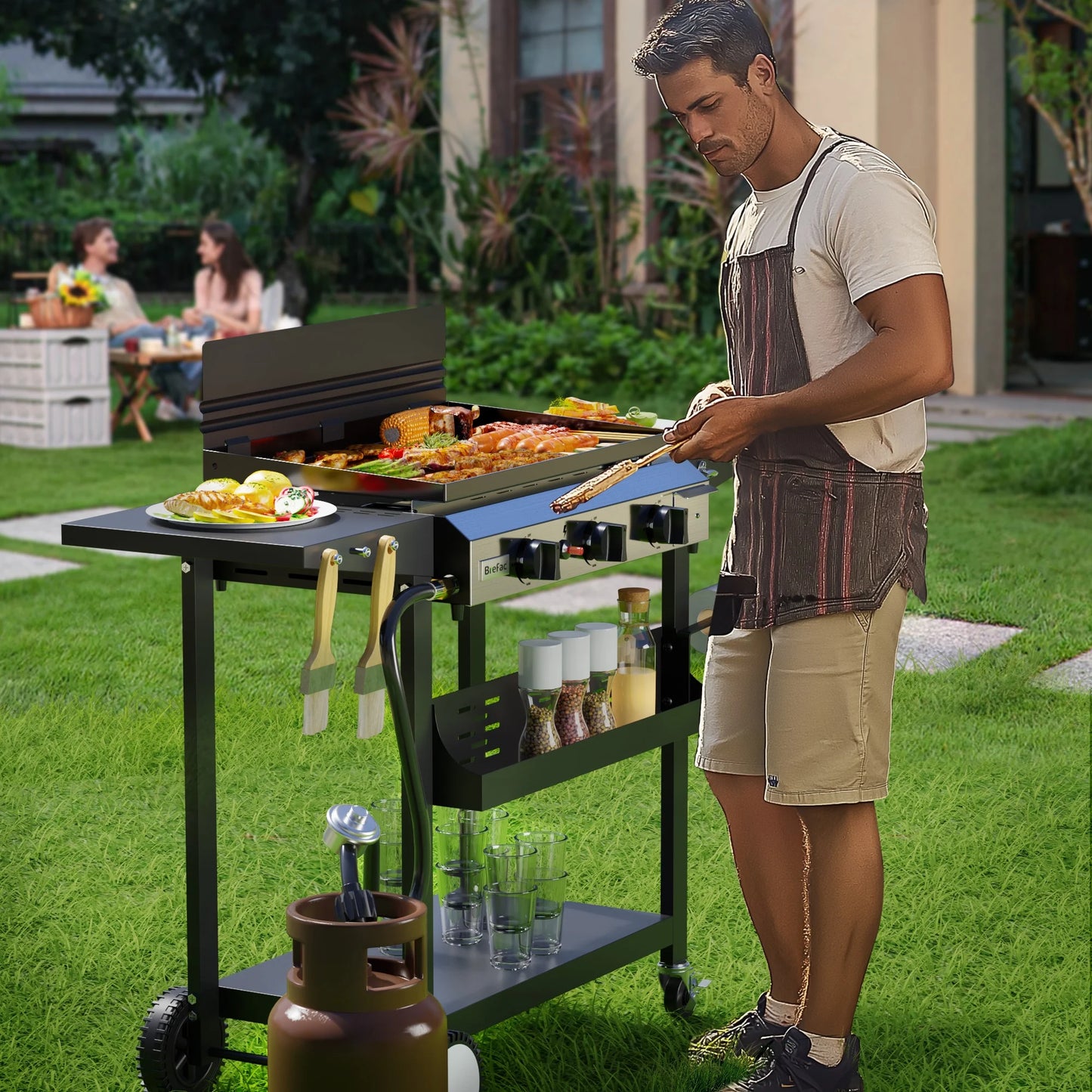 Brefac 3-Burner 23" Outdoor Propane Gas Grill for Camping, Tailgating, BBQ, Parties, Backyard & Patio