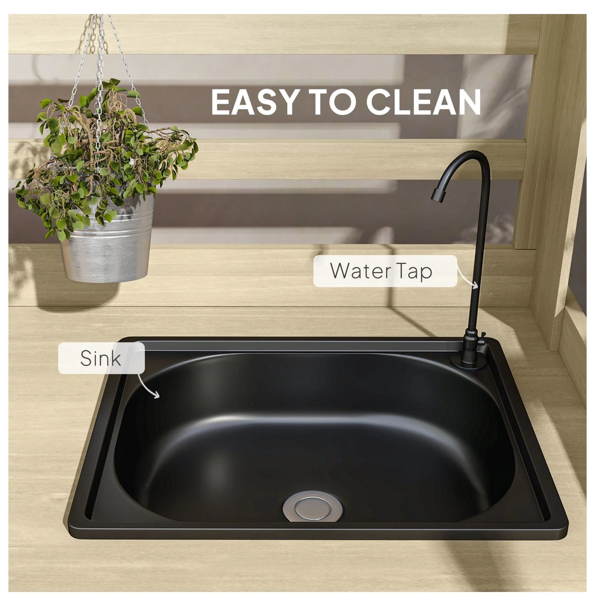 Wooden Potting Bench with Storage, Sink & Tap - Outdoor Gardening Station for Patio, Backyard, Balcony - Natural Finish