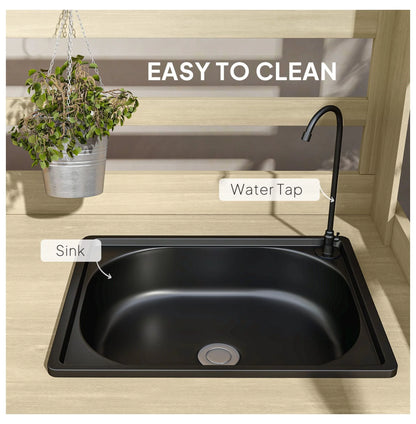 Wooden Potting Bench with Storage, Sink & Tap - Outdoor Gardening Station for Patio, Backyard, Balcony - Natural Finish