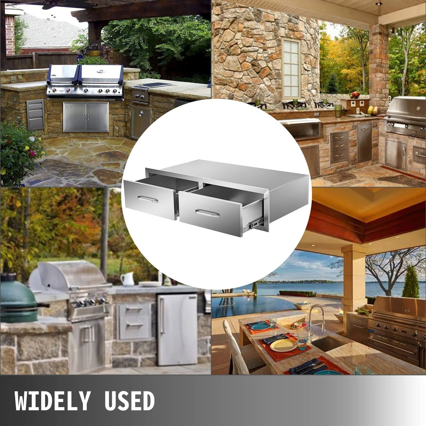 Outdoor Kitchen Drawers 30"Wx10"Hx20"D, Horizontal Double Access BBQ Drawers with Stainless Steel Handle, BBQ Island Drawers for Outdoor Kitchens or BBQ Island Patio Grill Station