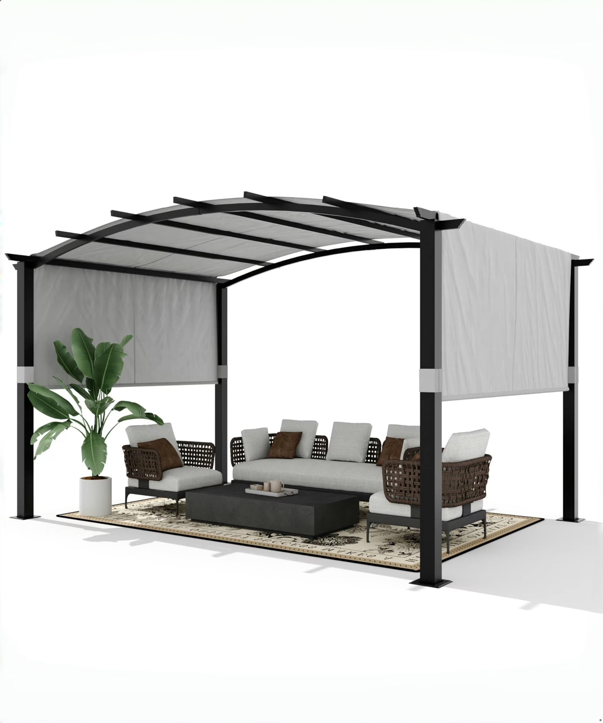 Huisuilinss Outdoor Pergola,Arched Pergola,Aluminum Pergola With Retractable Canopy,Arched Patio Pergola,Metal Pergola Shade Shelter For Backyard Lawn Patios Gardens Grill Gazebo
