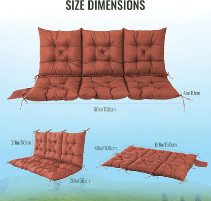 NACATIN 3 Seat Cushion for Outdoor Swing - 60x40 inches, 4" Thick Porch Swing Cushions with Ties and Storage Bag, Waterproof Bench Replacement Cushions for Patio, Outdoor, Backyard and Garden (Khaki)
