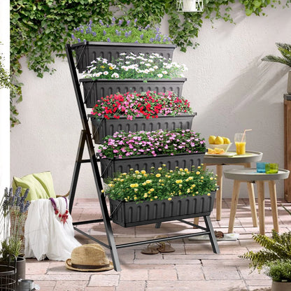 SEJOV 4 ft Vertical Garden 5-Tier Raised Garden Bed Planter Box for Patio Balcony Flower Herb Freestanding Garden Planter - 26 in× 22.75 in× 44.75 in