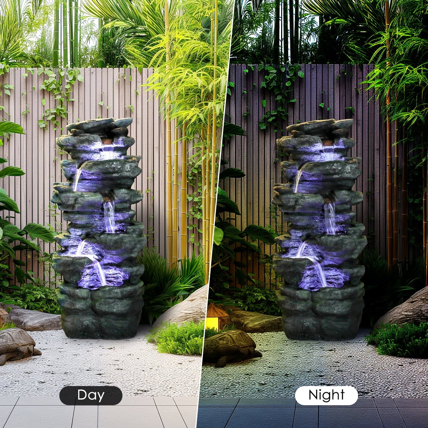 Willwolf Outdoor Water Fountain with LED Lights, 6-Tiered Electric Resin Waterfall for Garden Patio Lawn Yard and Porch