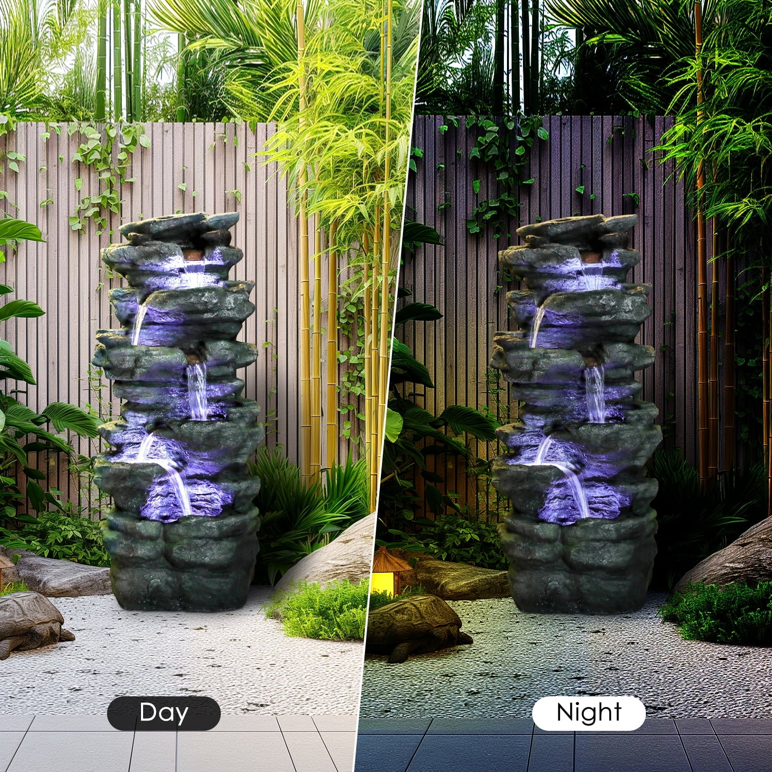 Willwolf Outdoor Water Fountain with LED Lights, 6-Tiered Electric Resin Waterfall for Garden Patio Lawn Yard and Porch