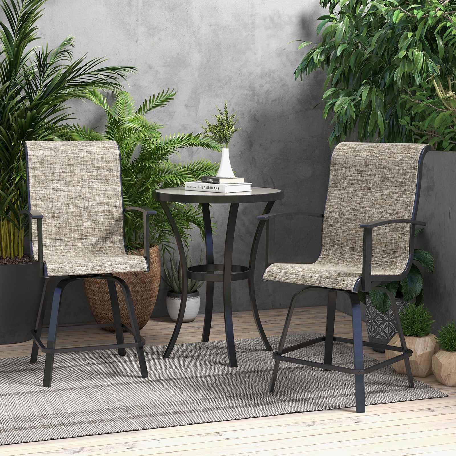 Grand Patio 3 Piece Modern Indoor& Outdoor Counter Height Patio Bar Set for Bistro, Steel Frame, 2 Chairs and 1 Sidetable,Coffee Table, Garden, Porch, Backyard