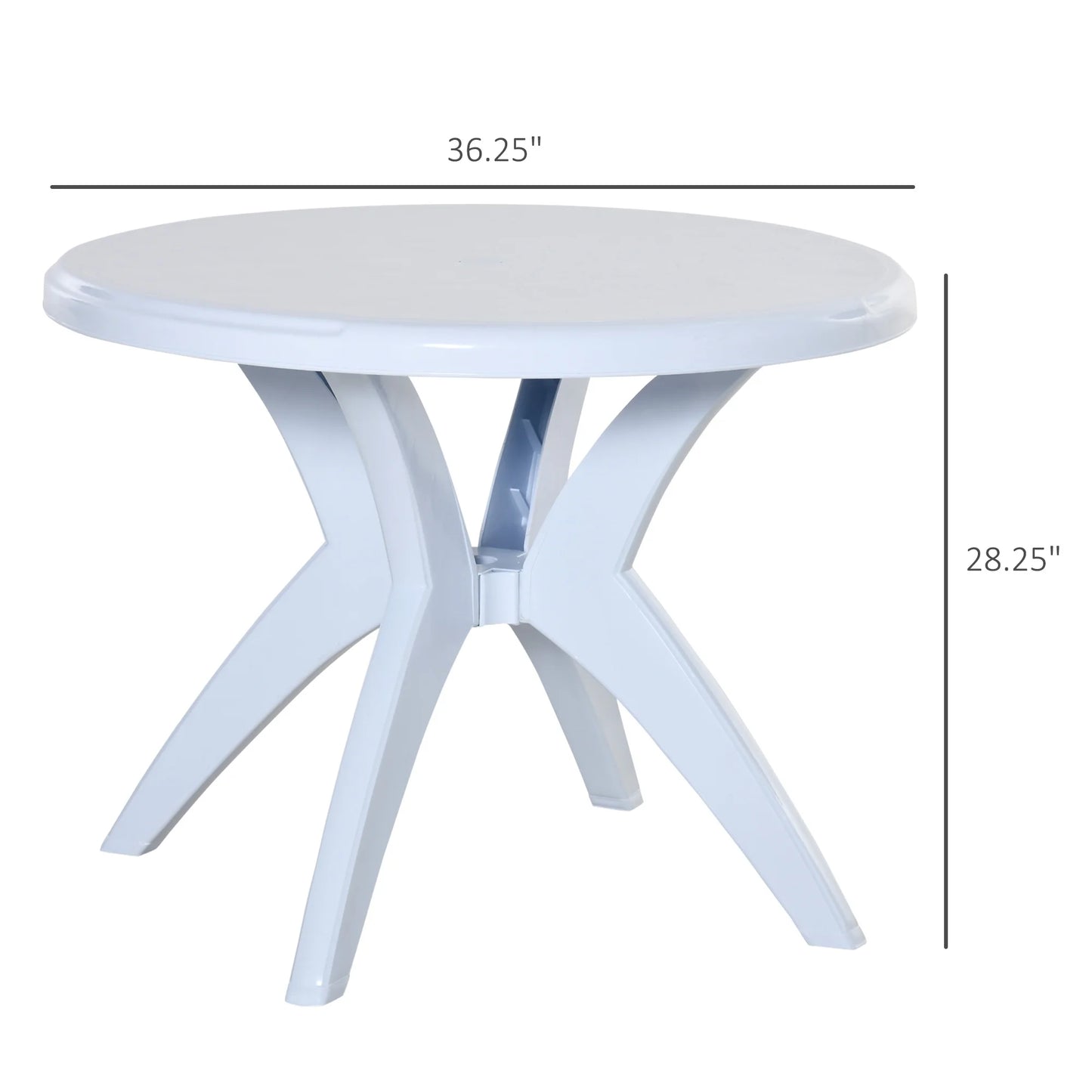SKTPI Outdoor Plastic Dining Table w/Umbrella Hole, Outdoor End Table, Patio Coffee Bistro Table for Indoor, Garden, Porch, Balcony, White