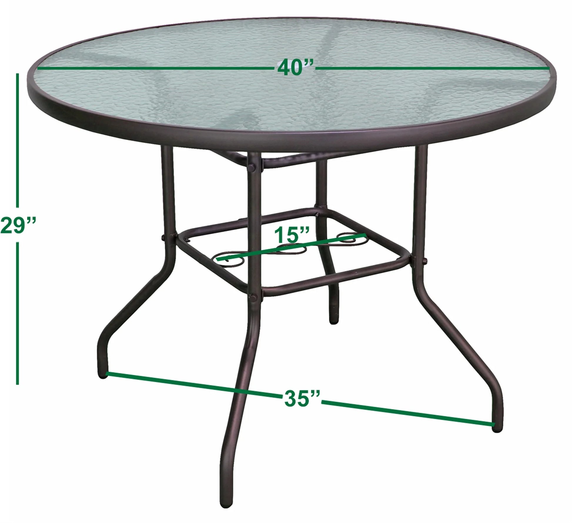 Garden Elements Outdoor Round Patio Dining Table, Steel Base and Rim with Waterwave Glass Top, Brown, 40"