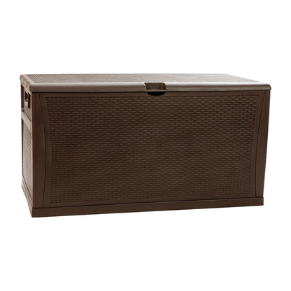 Merrick Lane Brown 120 Gallon Weather Resistant Outdoor Storage Box for Decks, Patios, Poolside and More
