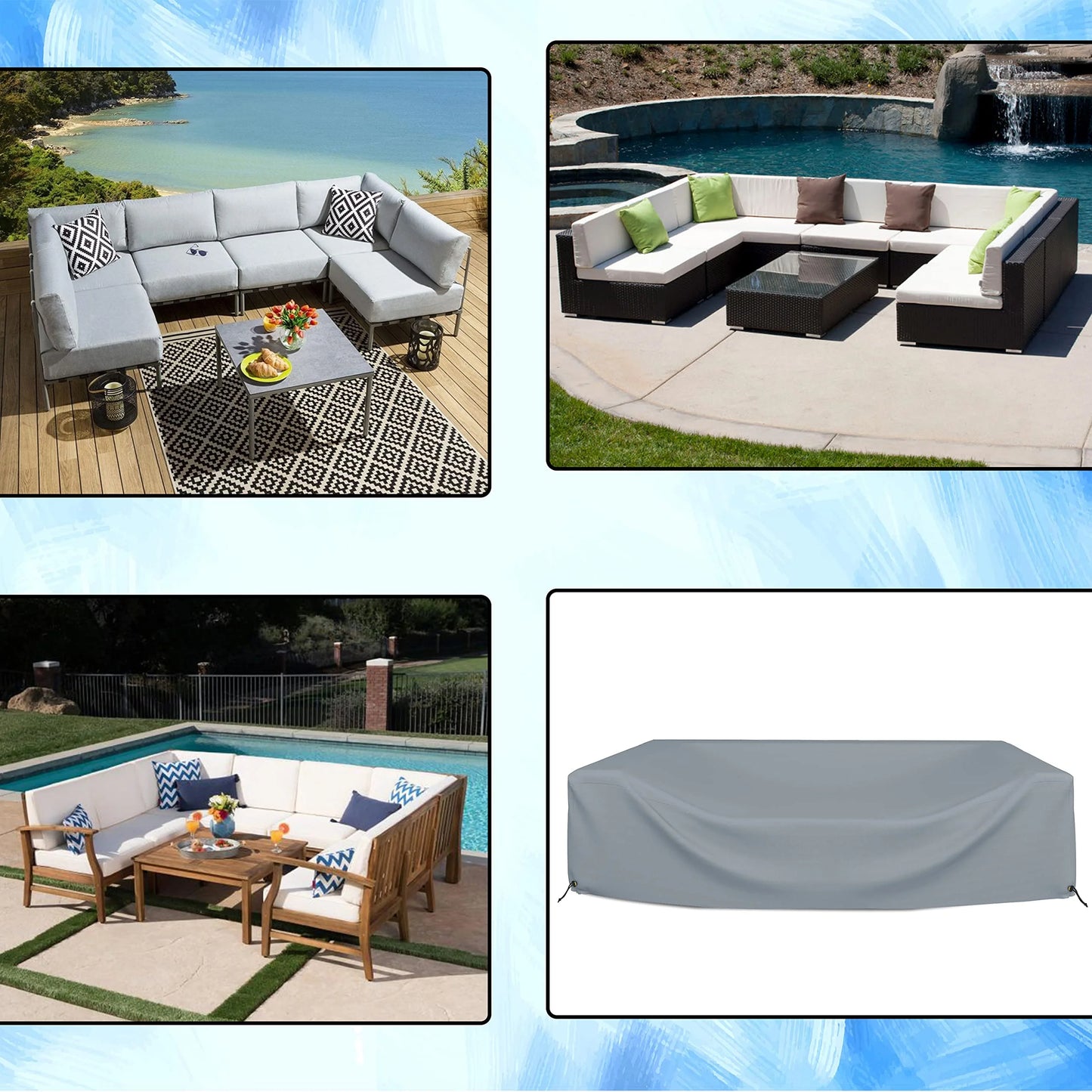 Covers & all Sectional Sofa Cover, Heavy duty 18 Oz Waterproof UV & Weather resistant, Outdoor Patio Couch Furniture Protector with Air Pockets & Drawstrings (83"L x 52"W x 29"H, Coffee)