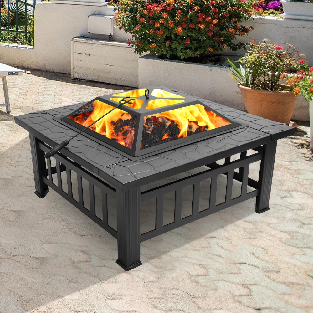 Ktaxon Gardens 32" Outdoor Metal Firepit Backyard Patio Garden Square Stove Fire Pit