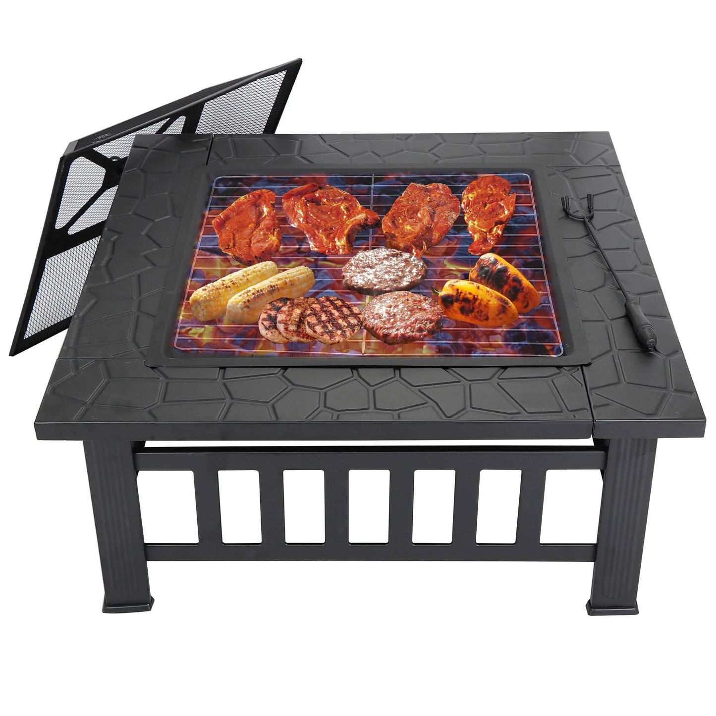 ZENY 32" Outdoor Fire Pit Square Metal Firepit Patio Garden Stove Wood Burning