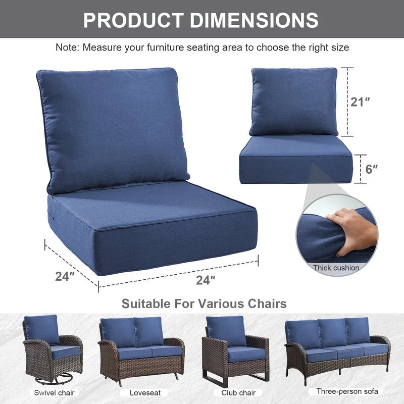 Bellefurn Outdoor Deep Seat Cushion 24 X 24 X 6 inch for Patio Furniture,Outdoor Chair Cushions Waterproof & Fade Resistant Patio Furniture Cushions for Wicker Chair, Sofa, Couch