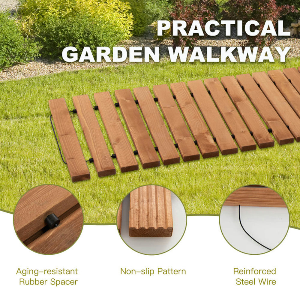 Yardi Yard 8 Feet Roll-out Weather-Resistant Patio Hardwood Pathway, 22 Inch Wide High-Grade Fir Wood Garden Pathway, Hardwood Pathway for Outdoor as Porch, Yard, Light Brown