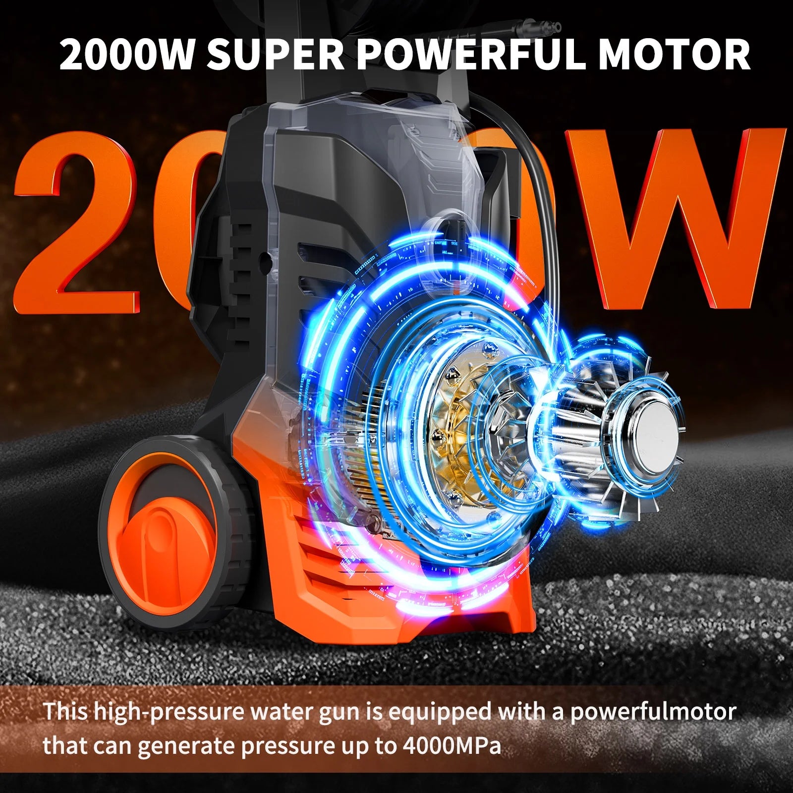 Furnibear 3800 PSI Electric Pressure Washer - Lightweight with Wheels, Easy to Assemble, Includes 5 Nozzles for Cars, Fences, Patios & Driveways