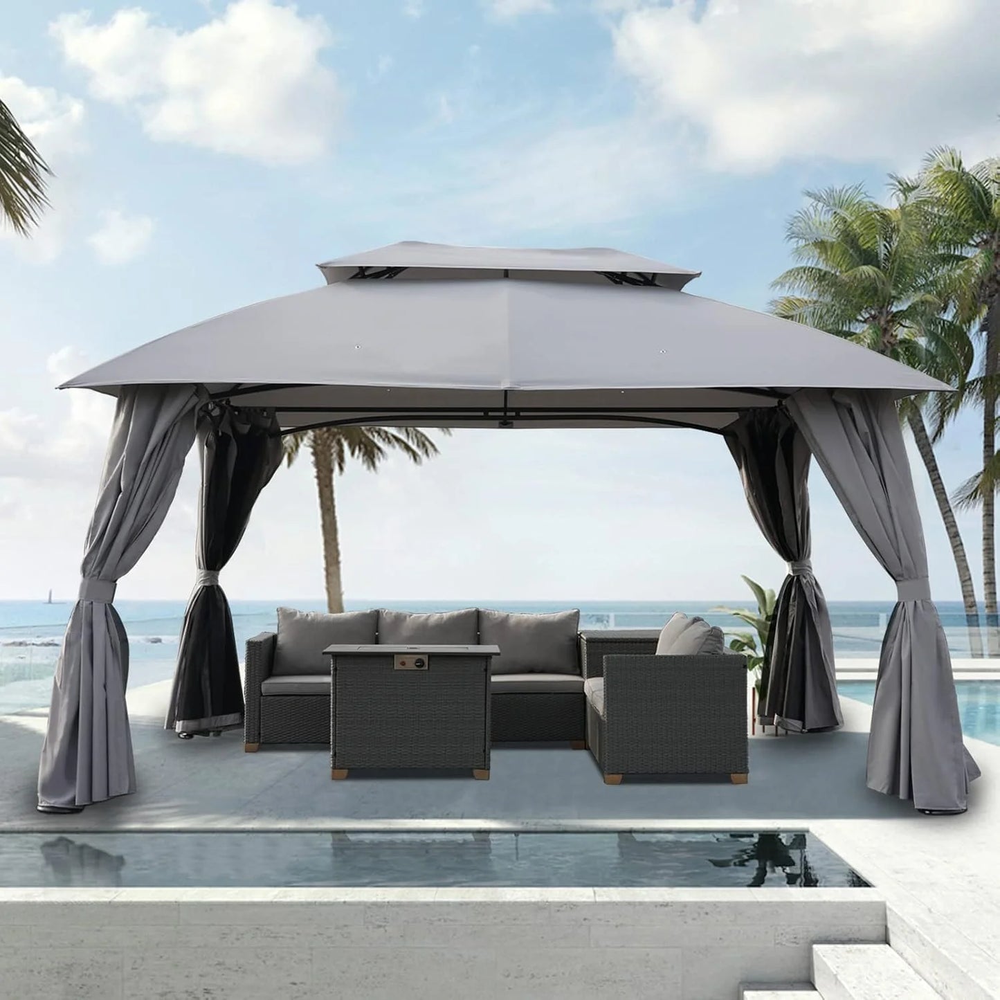 Simenmax 10? x 13? Steel Patio Gazebo, with Mesh Netting and Double Vented Roof