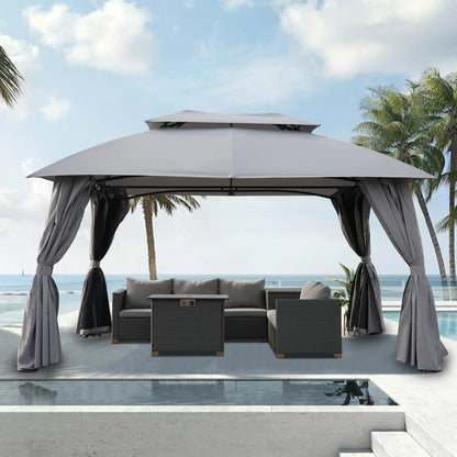 Simenmax 10? x 13? Steel Patio Gazebo, with Mesh Netting and Double Vented Roof
